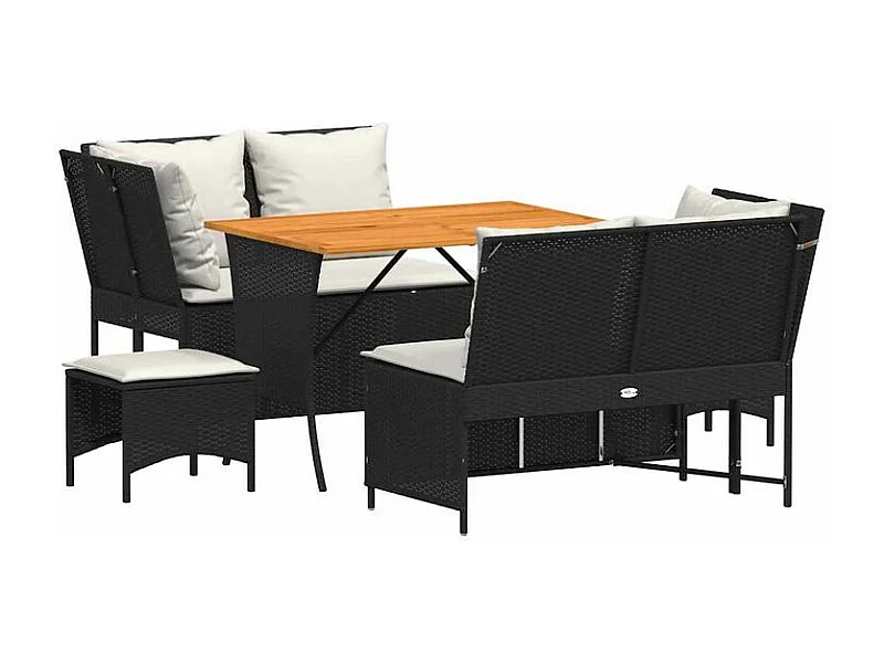 Salon de jardin 5 pcs avec coussins noir résine tressée