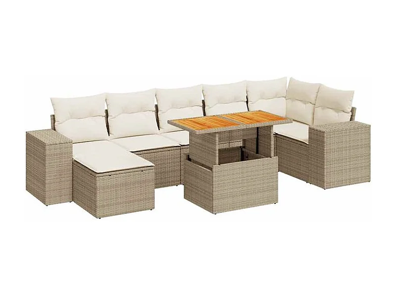 Salon de jardin avec coussins 8 pcs beige résine tressée