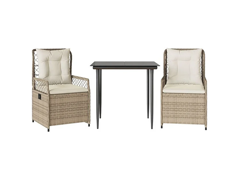 Ensemble à manger de jardin et coussins 3 pcs Beige poly rotin