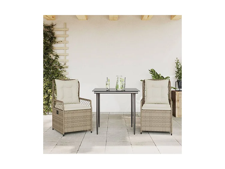 Ensemble à manger de jardin et coussins 3 pcs Beige poly rotin