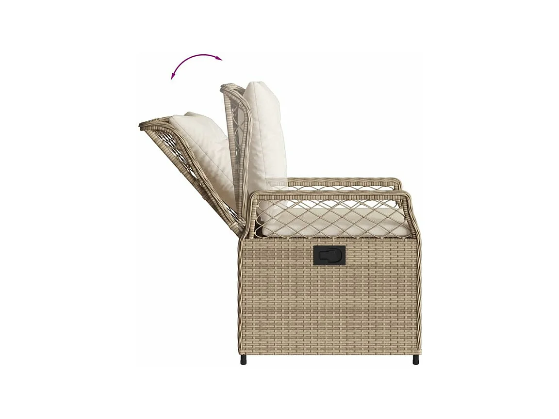 Ensemble à manger de jardin et coussins 3 pcs Beige poly rotin