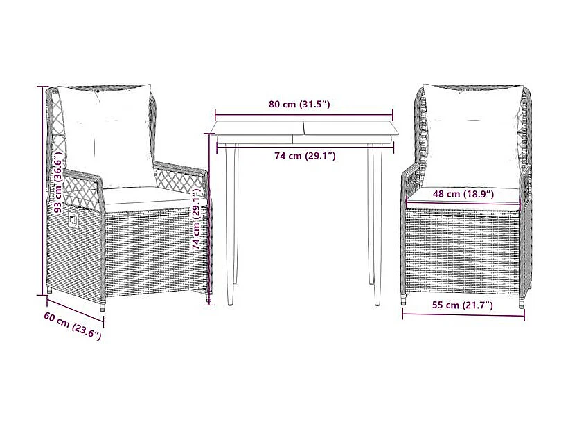 Ensemble à manger de jardin et coussins 3 pcs Beige poly rotin