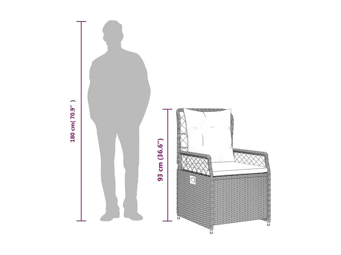 Ensemble à manger de jardin et coussins 3 pcs Beige poly rotin