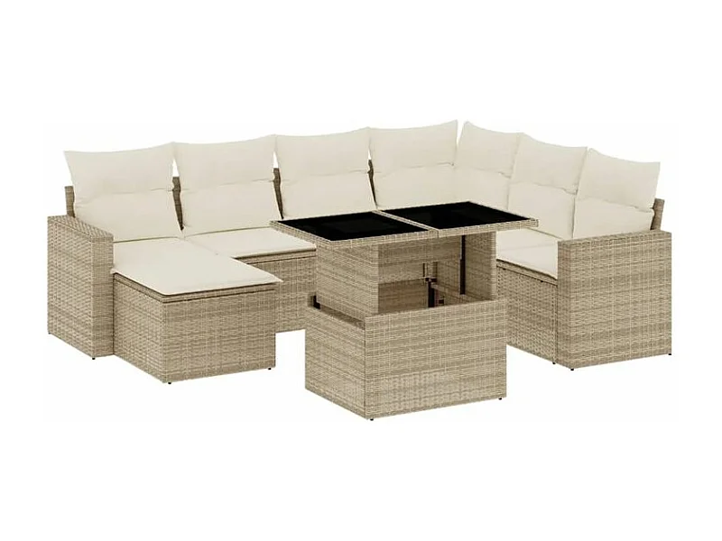 Salon de jardin avec coussins 8 pcs beige résine tressée