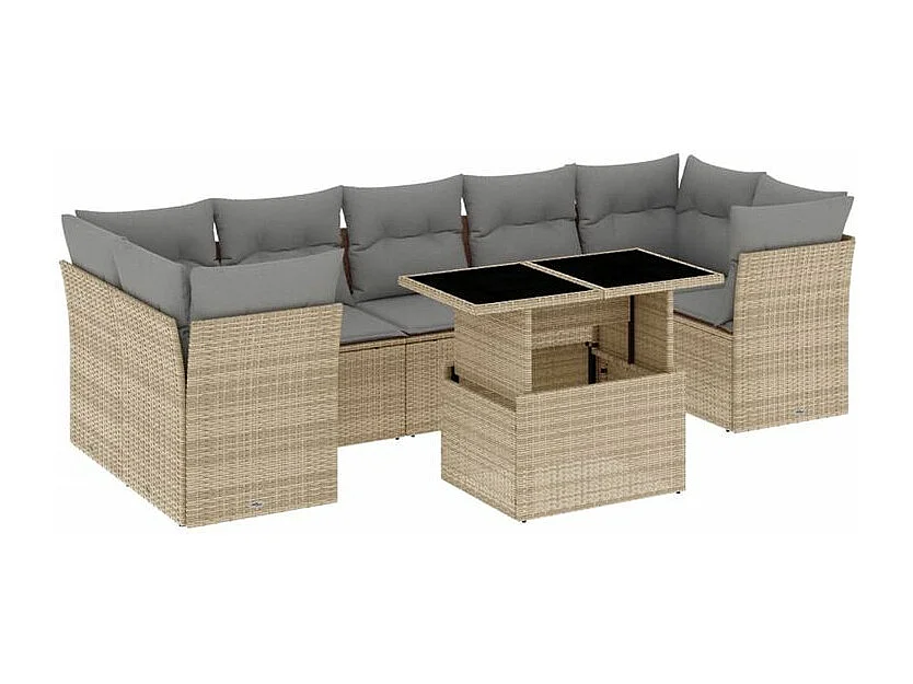 Salon de jardin avec coussins 8 pcs beige résine tressée