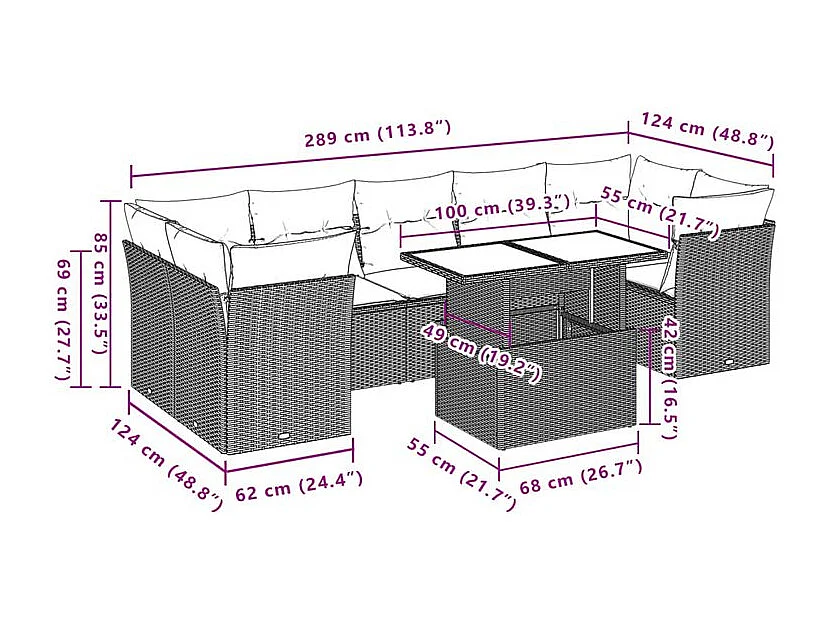 Salon de jardin avec coussins 8 pcs beige résine tressée