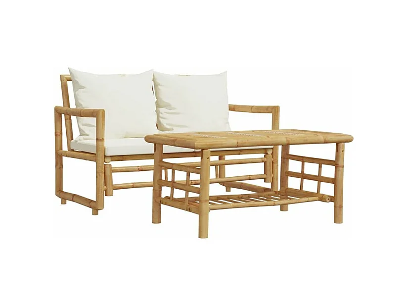 Salon de jardin 2 pcs avec coussins bambou