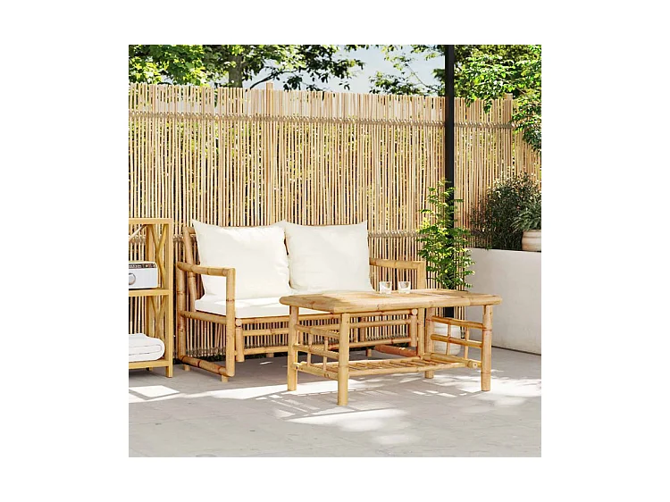 Salon de jardin 2 pcs avec coussins bambou