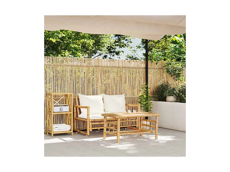 Salon de jardin 2 pcs avec coussins bambou