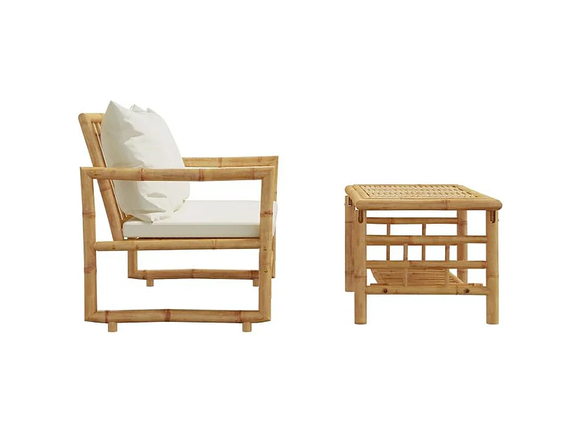 Salon de jardin 2 pcs avec coussins bambou