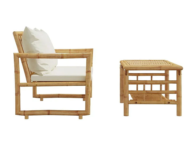 Salon de jardin 2 pcs avec coussins bambou