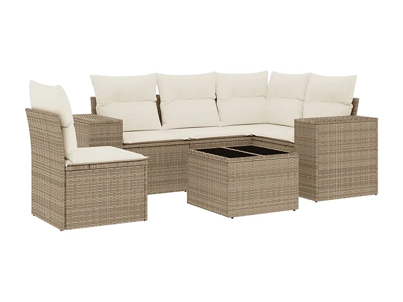 Salon de jardin avec coussins 6 pcs beige résine tressée