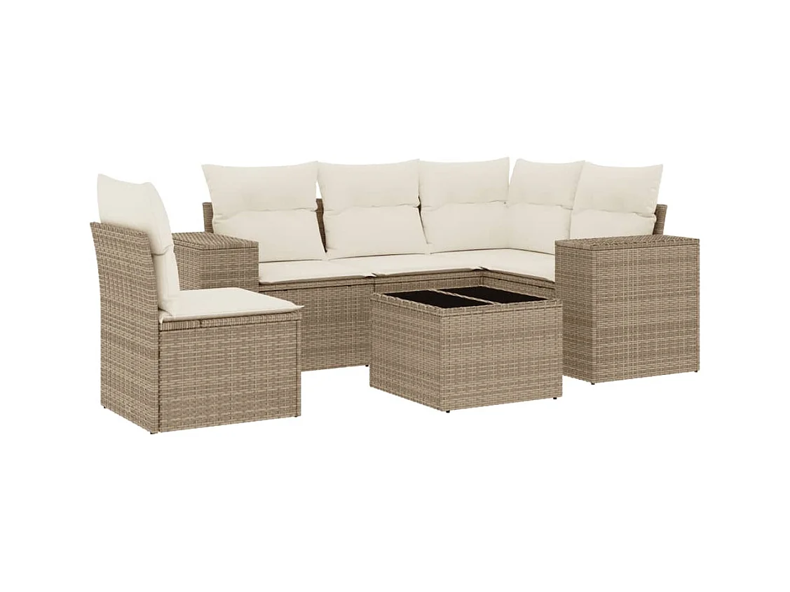 Salon de jardin avec coussins 6 pcs beige résine tressée