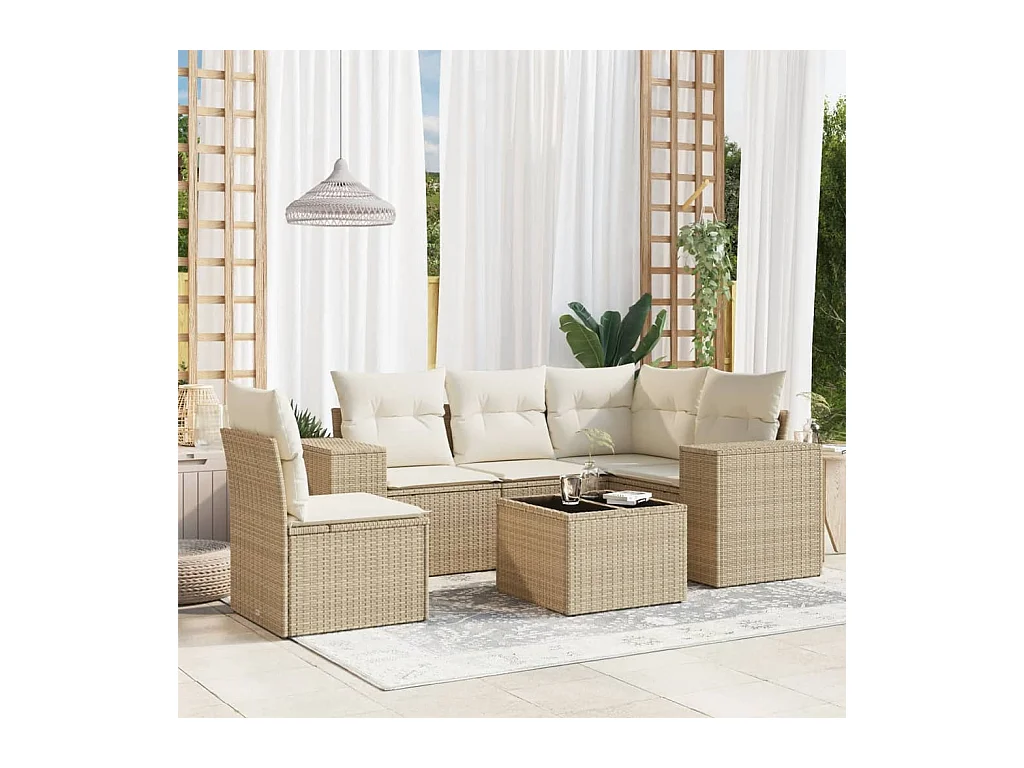 Salon de jardin avec coussins 6 pcs beige résine tressée