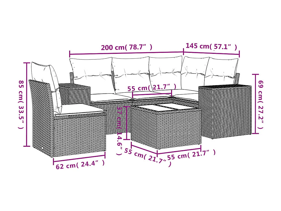 Salon de jardin avec coussins 6 pcs beige résine tressée