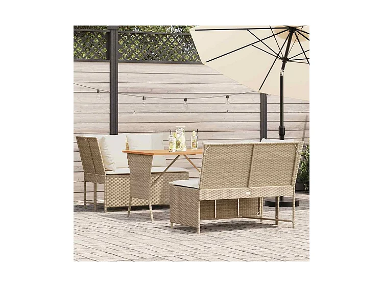 Salon de jardin avec coussins 3 pcs beige résine tressée