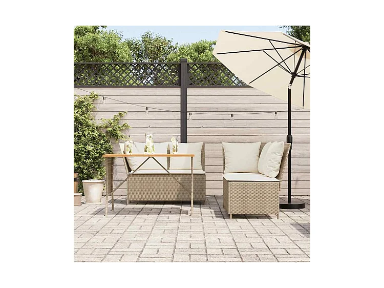 Salon de jardin avec coussins 3 pcs beige résine tressée