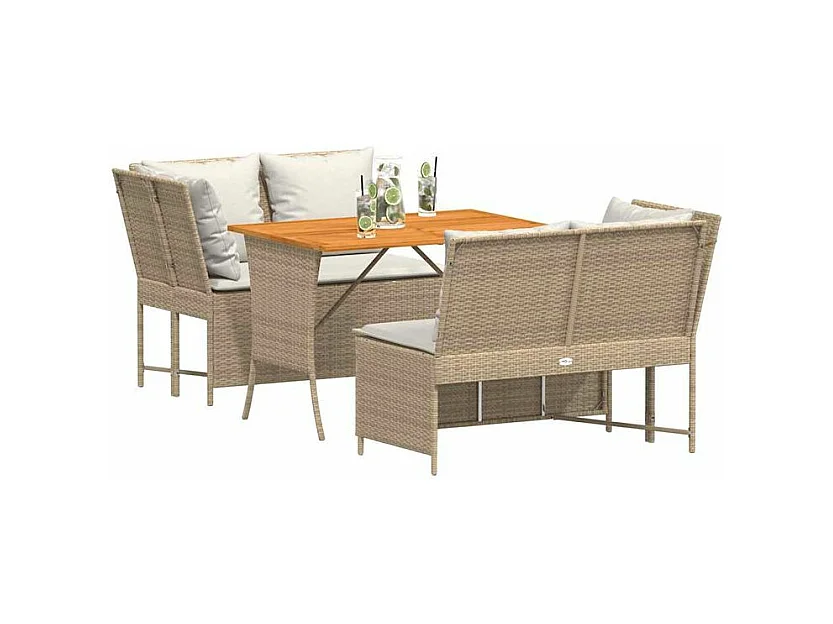Salon de jardin avec coussins 3 pcs beige résine tressée