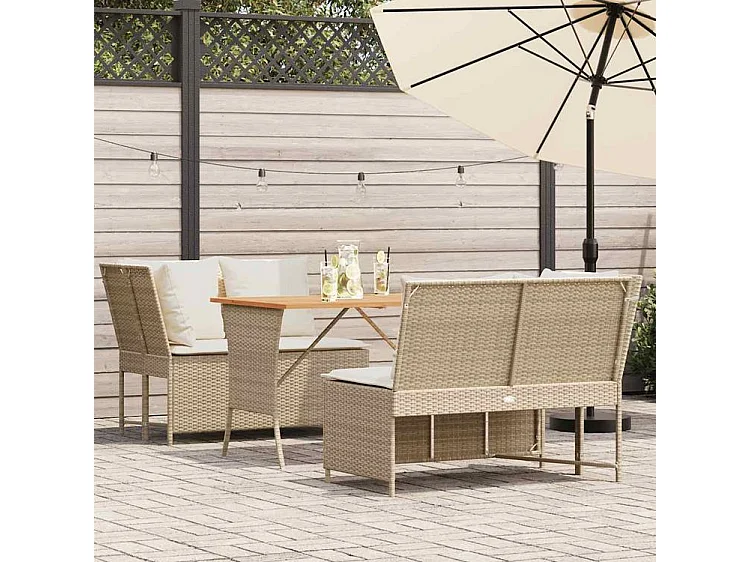Salon de jardin avec coussins 3 pcs beige résine tressée