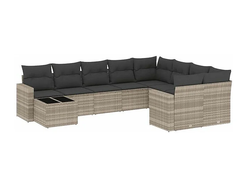 Salon de jardin avec coussins 10 pcs gris clair résine tressée