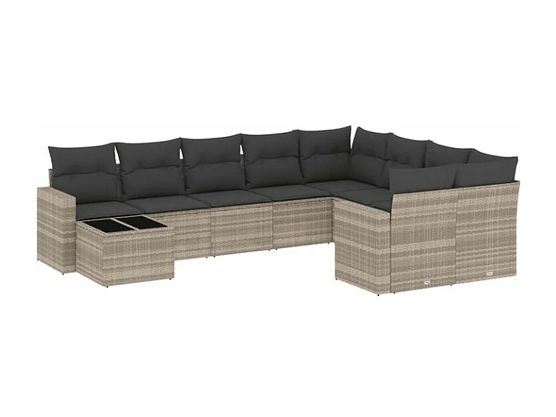 Salon de jardin avec coussins 10 pcs gris clair résine tressée