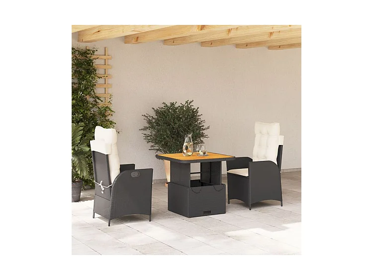 Ensemble à manger de jardin avec coussins 3 pcs Noir