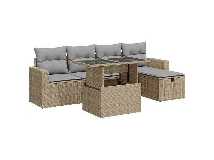 Salon de jardin avec coussins 6 pcs beige résine tressée