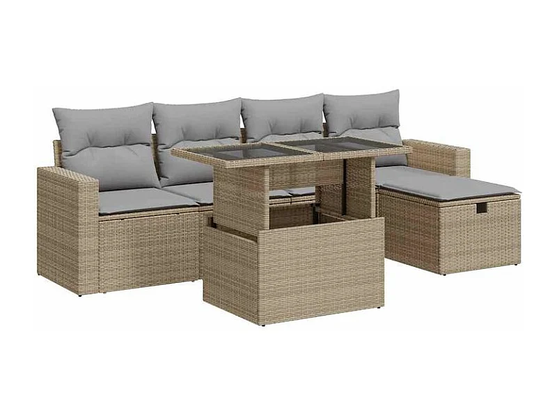 Salon de jardin avec coussins 6 pcs beige résine tressée