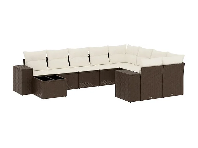 Salon de jardin 10 pcs avec coussins marron résine tressée