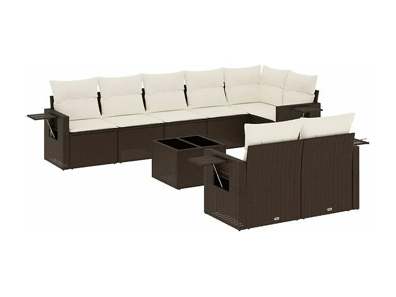 Salon de jardin avec coussins 9 pcs marron résine tressée