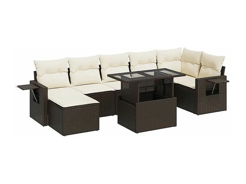 Salon de jardin 8 pcs avec coussins marron résine tressée