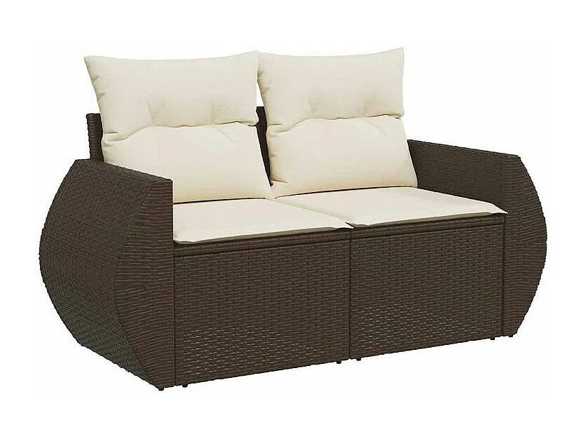 Salon de jardin avec coussins 9 pcs marron résine tressée