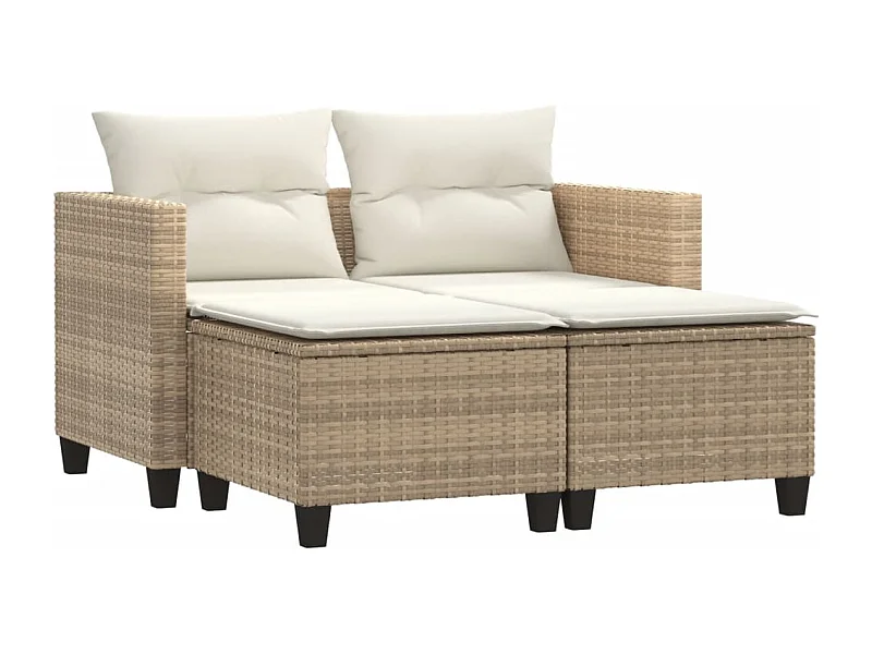 Canapé de jardin 2 places avec tabourets beige résine tressée