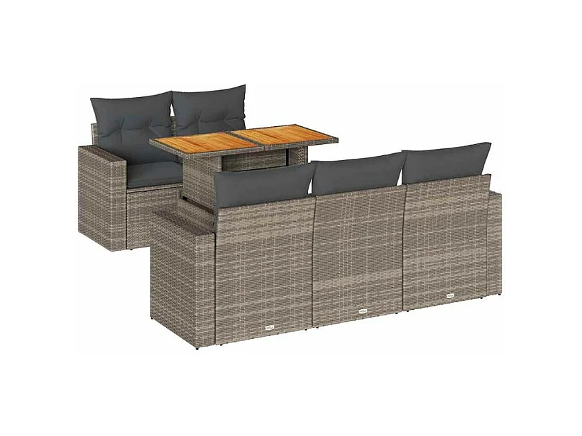 Salon de jardin 6 pcs avec coussins gris résine tressée