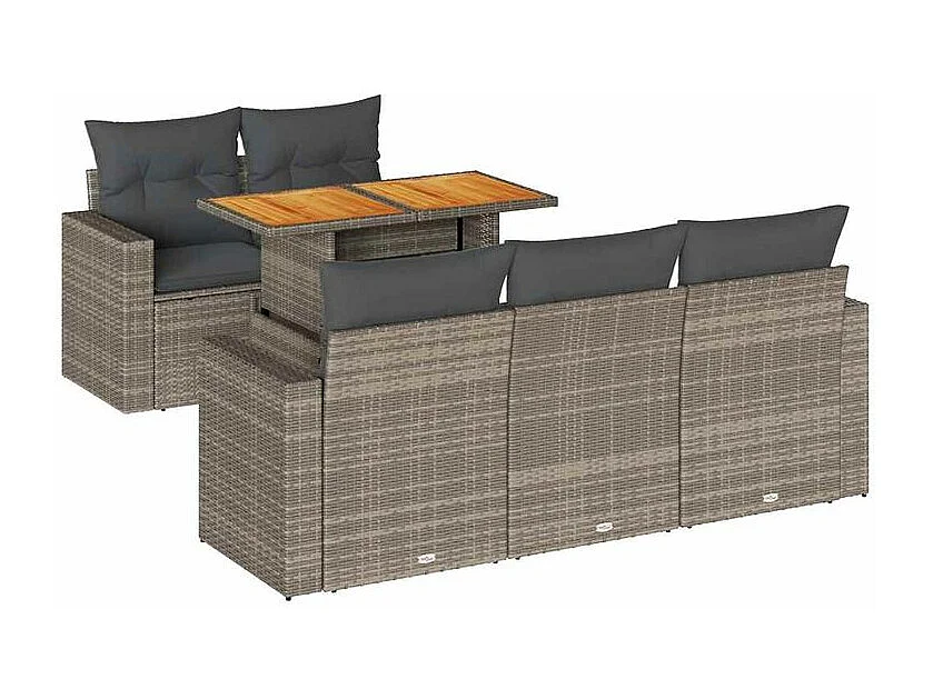 Salon de jardin 6 pcs avec coussins gris résine tressée