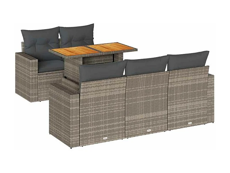 Salon de jardin 6 pcs avec coussins gris résine tressée