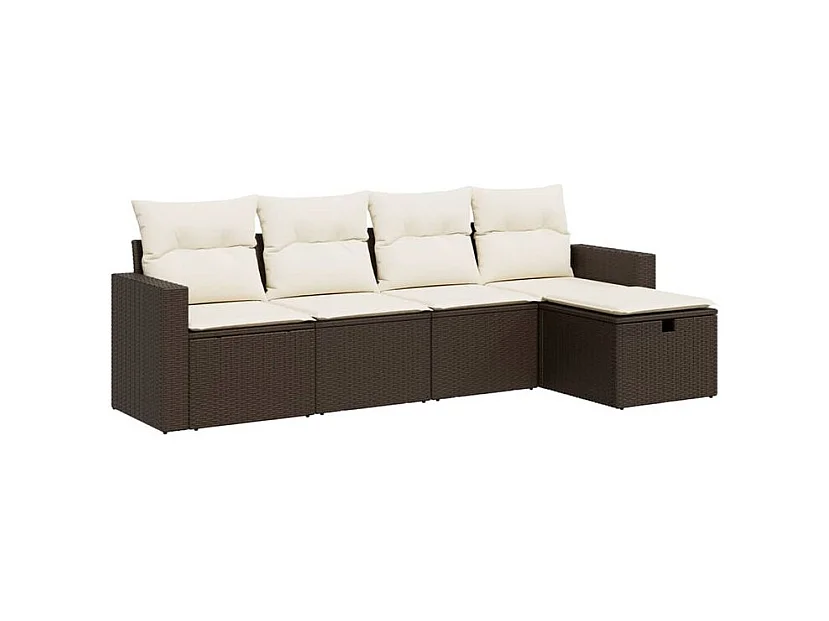 Salon de jardin avec coussins 5 pcs marron résine tressée