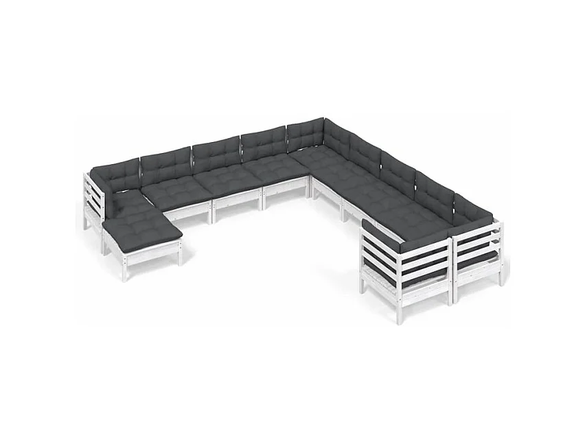 Salon de jardin 11 pcs avec coussins blanc bois de pin