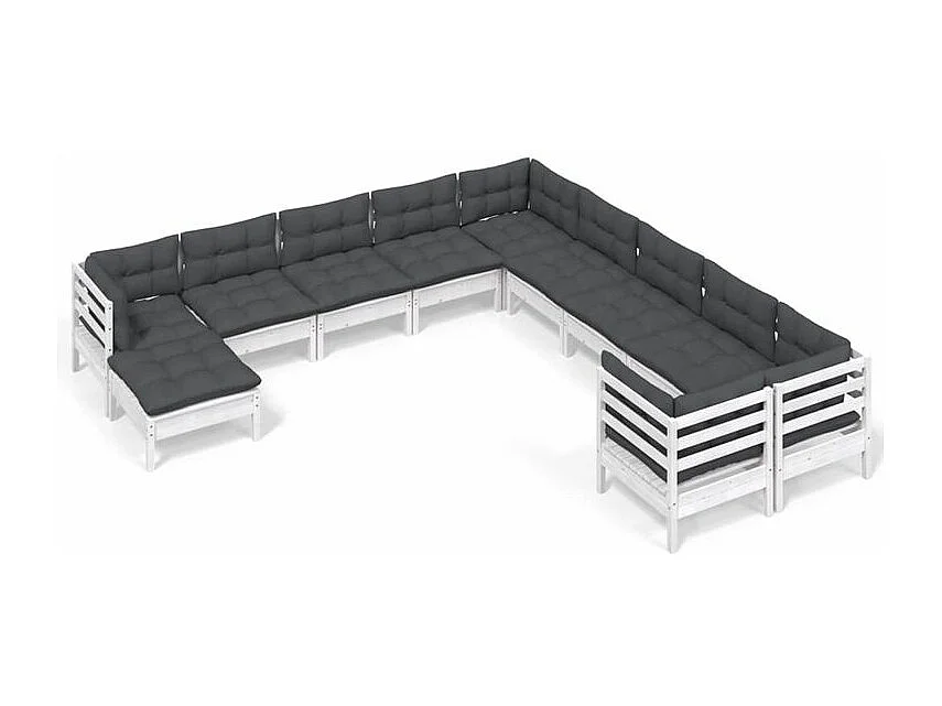 Salon de jardin 11 pcs avec coussins blanc bois de pin