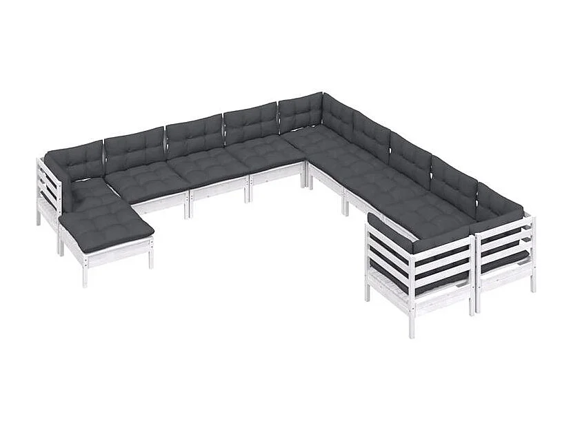 Salon de jardin 11 pcs avec coussins blanc bois de pin