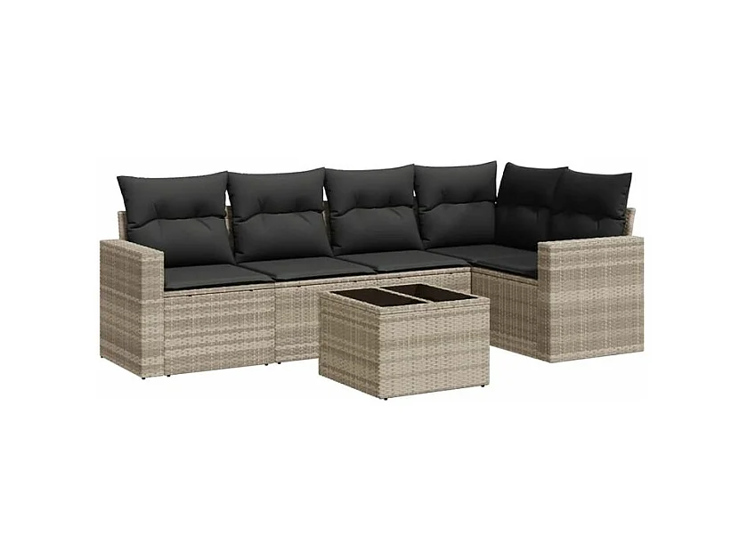 Salon de jardin 6 pcs avec coussins gris clair résine tressée