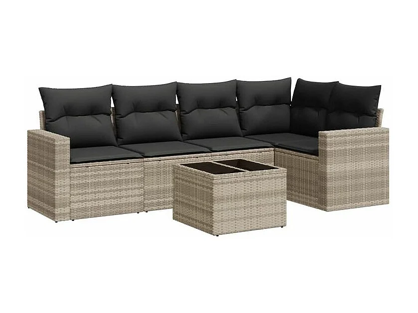 Salon de jardin 6 pcs avec coussins gris clair résine tressée