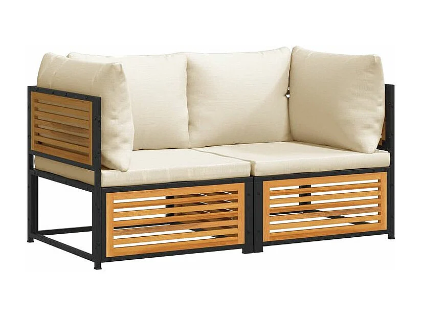 Salon de jardin avec coussins 2 pcs bois massif acacia