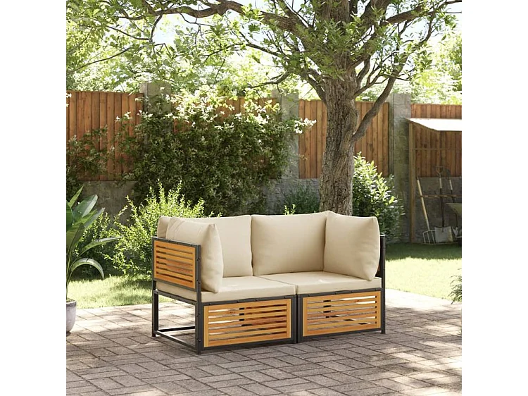Salon de jardin avec coussins 2 pcs bois massif acacia