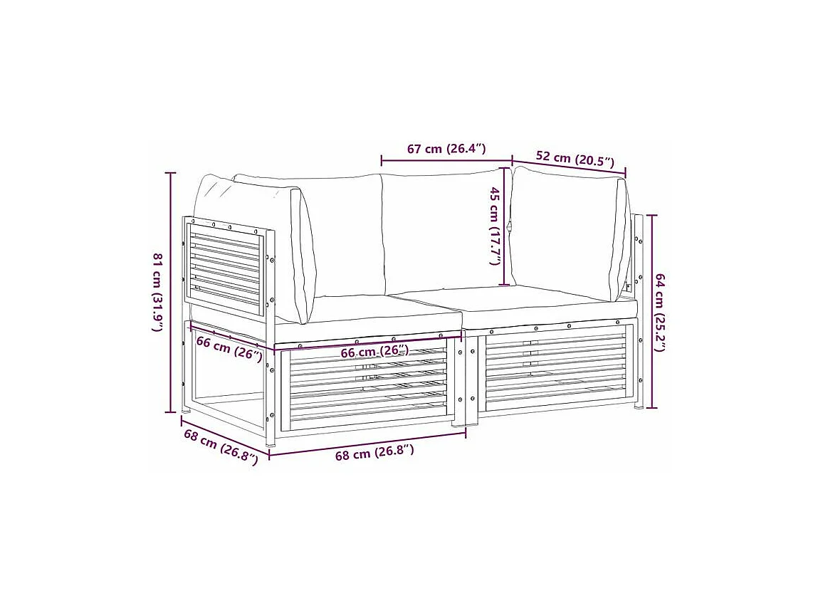Salon de jardin avec coussins 2 pcs bois massif acacia