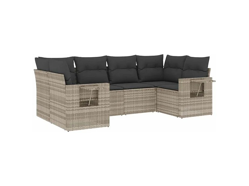 Salon de jardin 6 pcs avec coussins gris clair résine tressée