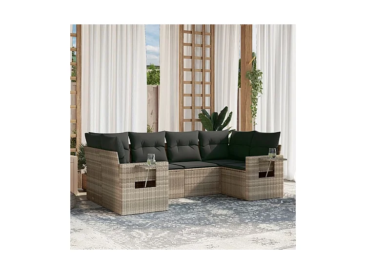 Salon de jardin 6 pcs avec coussins gris clair résine tressée