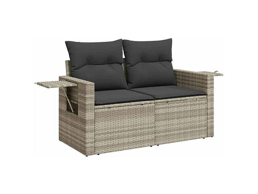 Salon de jardin 6 pcs avec coussins gris clair résine tressée