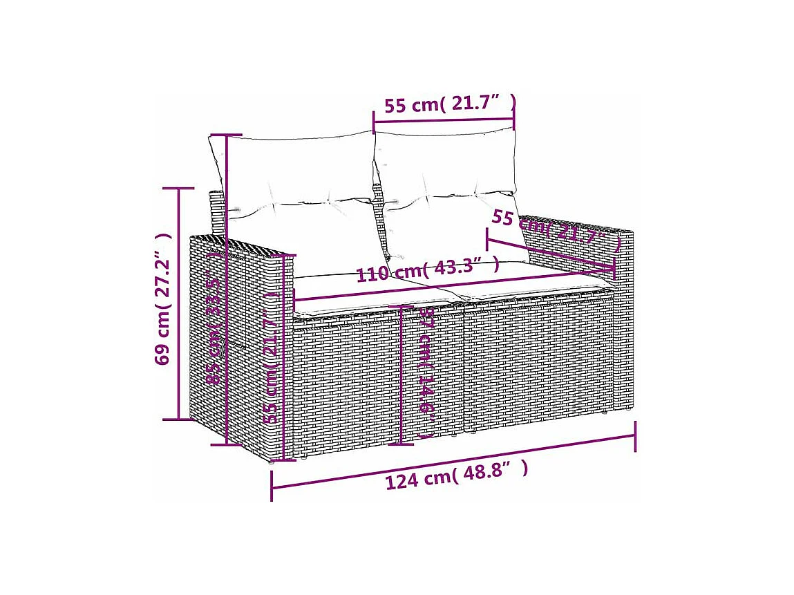 Salon de jardin 6 pcs avec coussins gris clair résine tressée