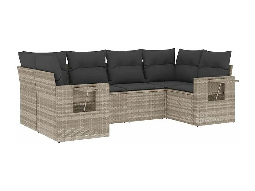 Salon de jardin 6 pcs avec coussins gris clair résine tressée